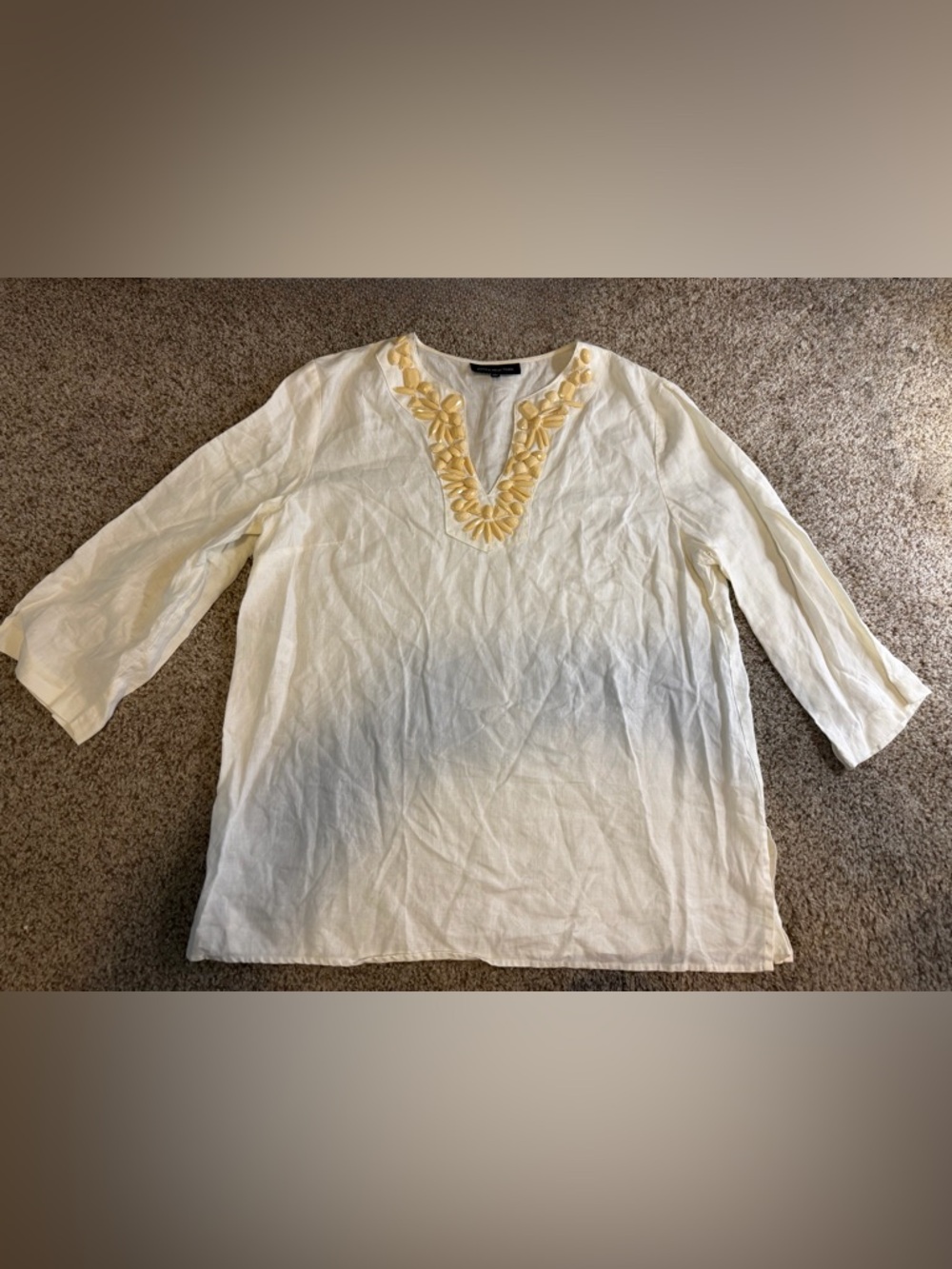Jones New York 100% linen tunic beaded  perfect condition smoke pet free home XL